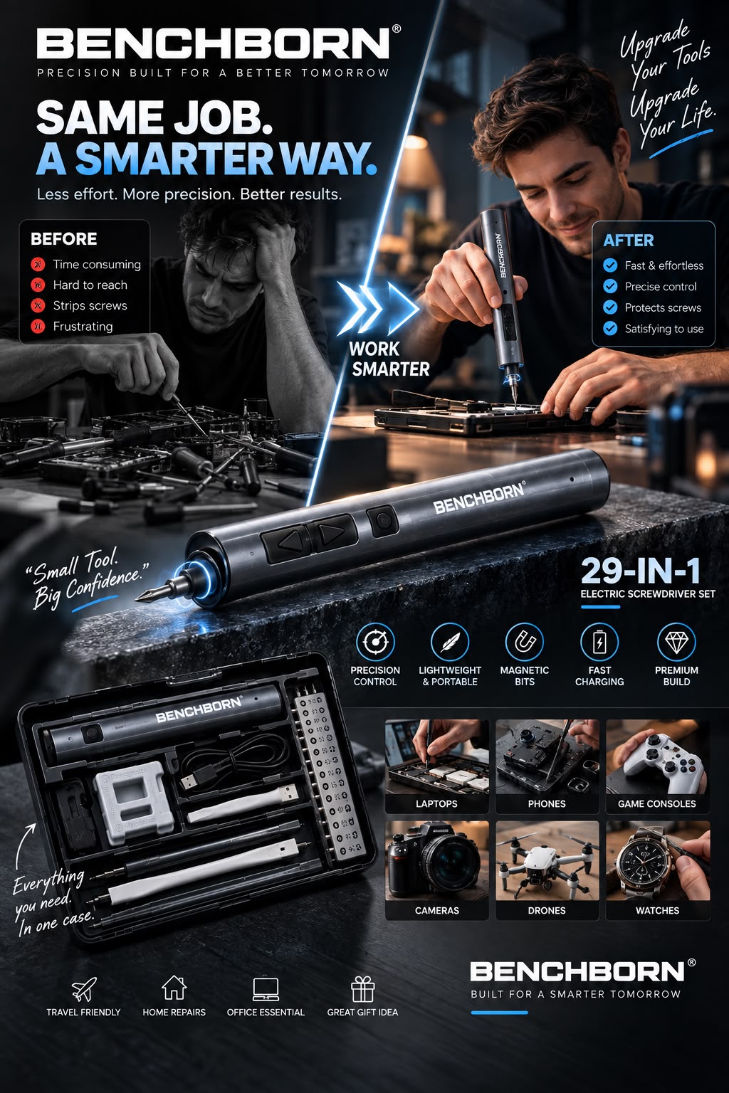 BENCHBORN™ 29-in-1 Precision Electric Screwdriver Kit