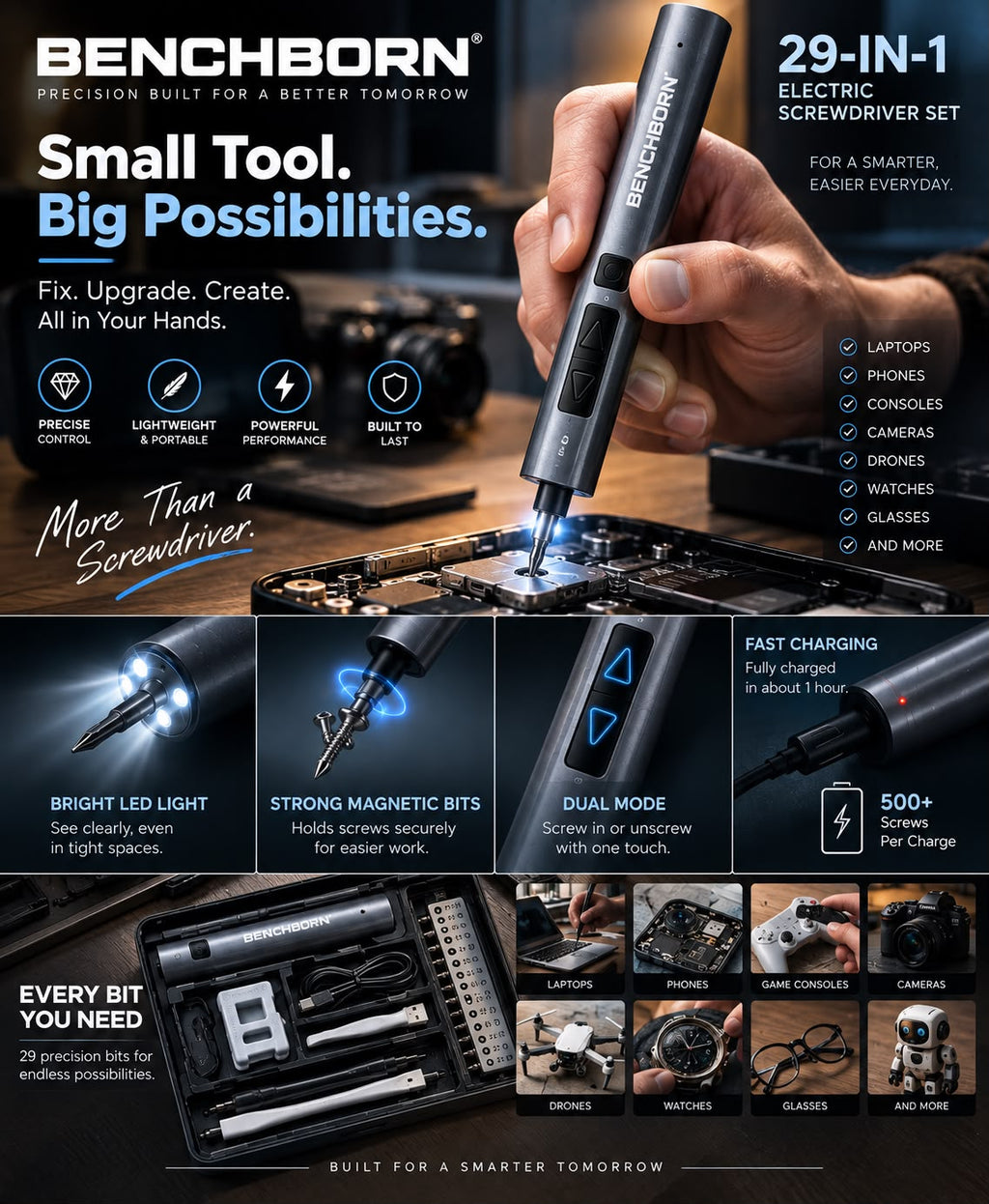 BENCHBORN™ 29-in-1 Precision Electric Screwdriver Kit