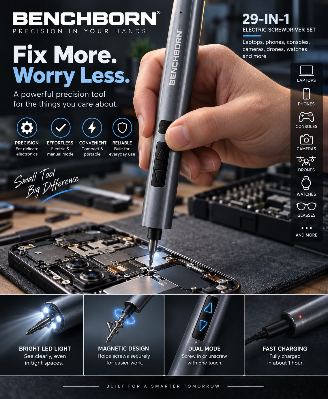BENCHBORN™ 29-in-1 Precision Electric Screwdriver Kit