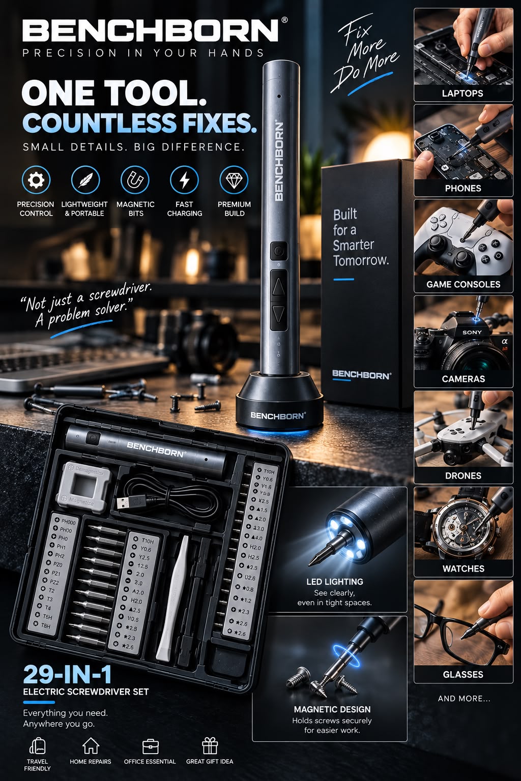 BENCHBORN™ 29-in-1 Precision Electric Screwdriver Kit